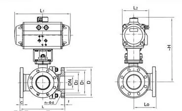 3 Way Ball Valve with 180 Degree Turn Pneumatic Actuator