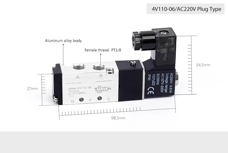 4V1 Series Aluminum Alloy Solenoid Valve Air Control 12V 14V 110V 240V