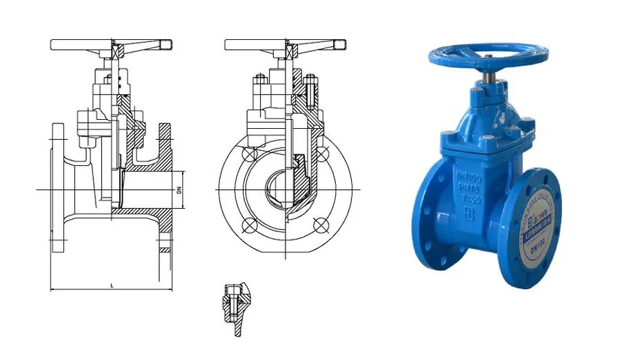 ANSI Non Rising Stem Dn150 Cast Iron Bronze Trim Rubber Gate Valve