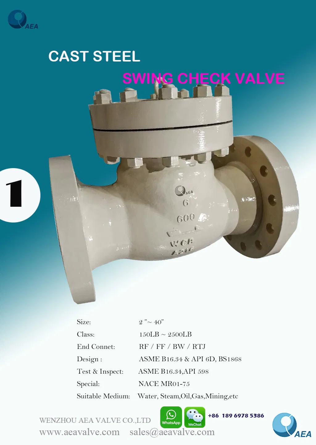 API600 BS1868 Cast Stee API Trim 1 Trim 8 Trim 8 Industrial Non-Return Silence Swing Disc Check Valve