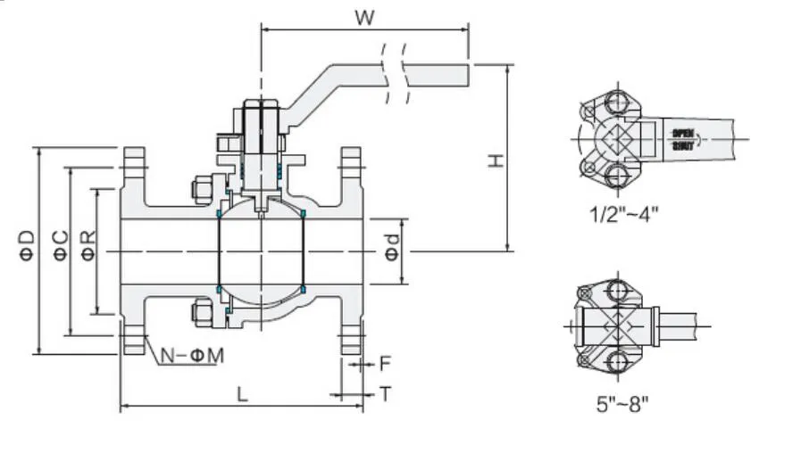 API608/API6d Stainless Steel/Carbon Steel Solid Ball Full Port Locking Device Fire Safe Floating & Trunnion 2PC Flange Ball Valve
