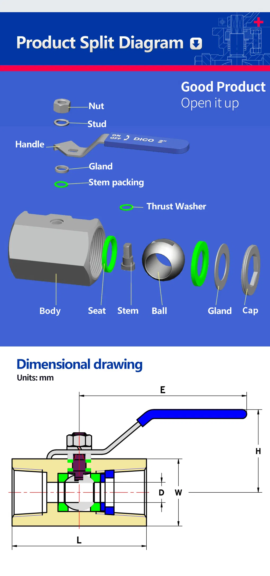 Dico Reduce Bore 2000wog Hexagon A105 NPT 1PC Floating Ball Valve