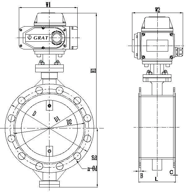 Dn250 Pn40 200 Degrees Celsius Wcb Flangeless Electric Actuator Butterfly Valve