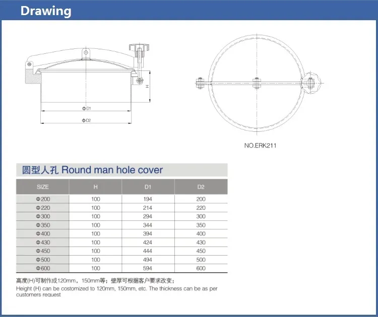 Food Grade Sanitary Stainless Steel Non Pressure Round Manway for Tank Cover