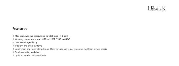 Hikelok Stainless Steel 316 304 6000 Psi High Pressure One Piece Forged Body Needle Valve Nv1