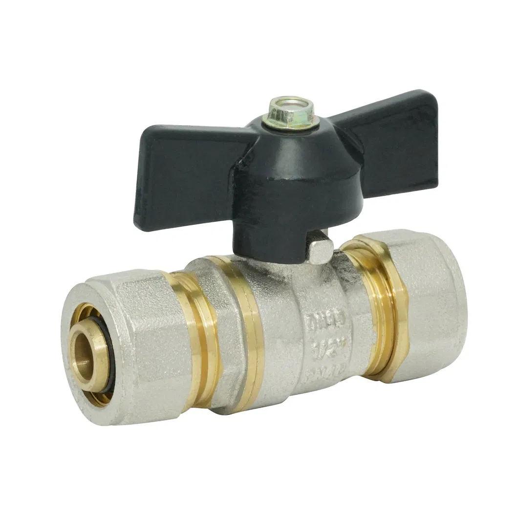 Industrial Manual DN22 Thread Forged Brass Compression Ball Valve with Flat Steel Handle