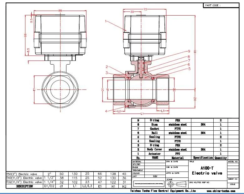 ISO5211 A150-T50-S2-B 2 Way Motorized Water Ball Valve with Manual Override