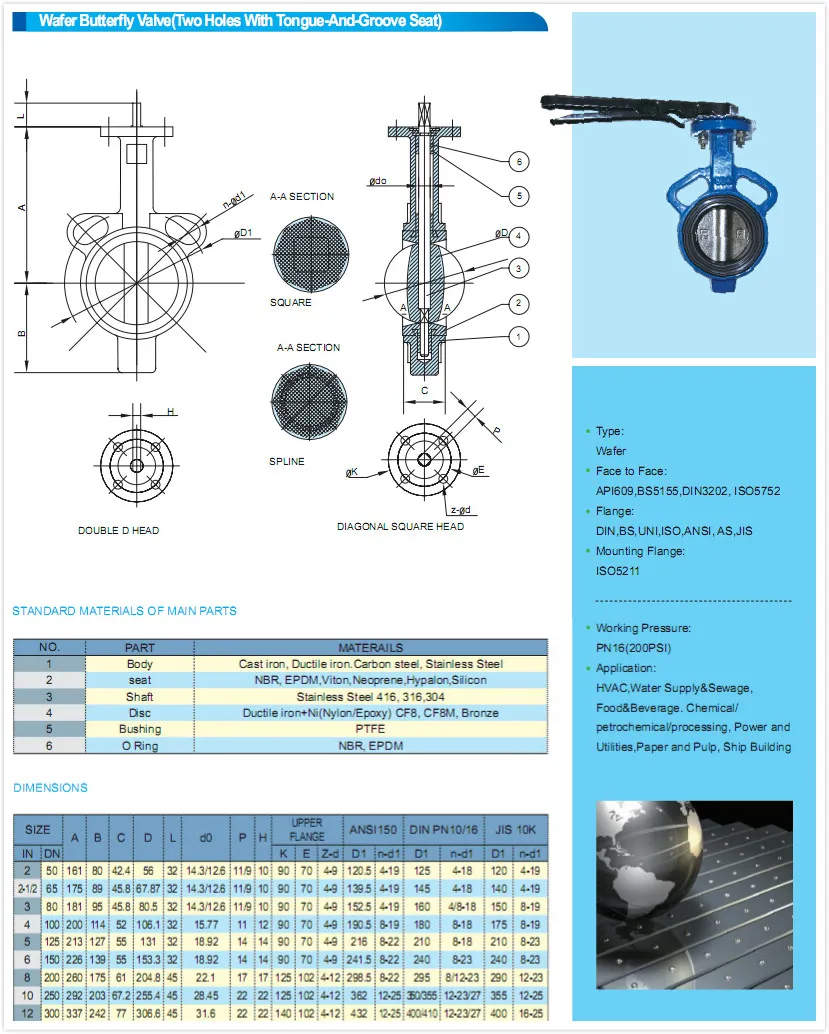 NBR Seat Wafer Butterfly Valve Pn16
