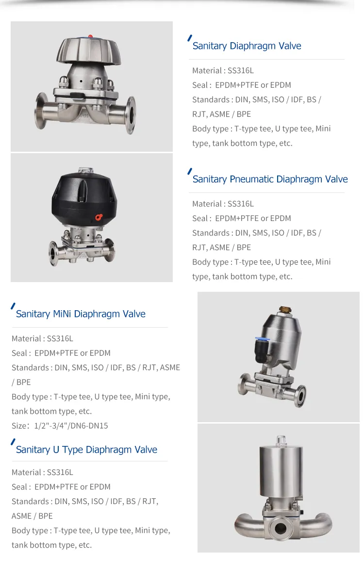 Sanitary Tri-Clamp Bpe Stainless Steel Diaphragm Valve for Pharmacy Industry