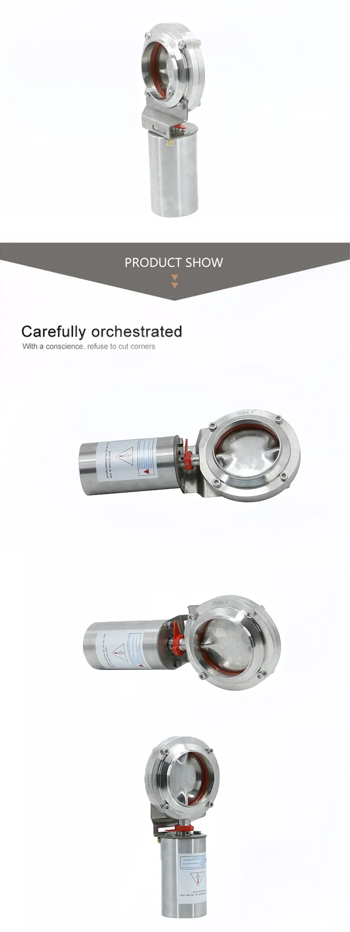 Satinless Steel Pneumatic Welding Butterfly Valves with Silicone Gaskes