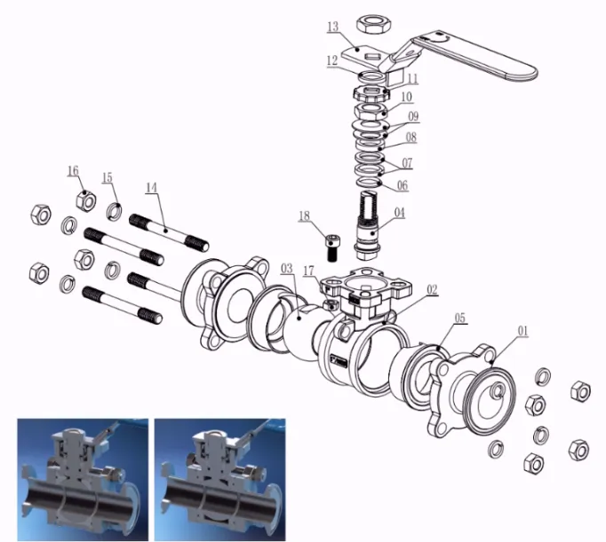 SMS Sanitary Stainless Steel SS304/SS316L 3PCS Welded Manual Ball Valve&Globe Valve Rq0103