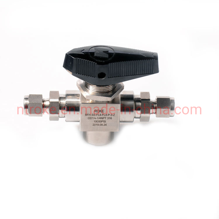Stainless Steel 6000psi Metric Tube Double Ferrules Trunnion 3 Way Ball Valve