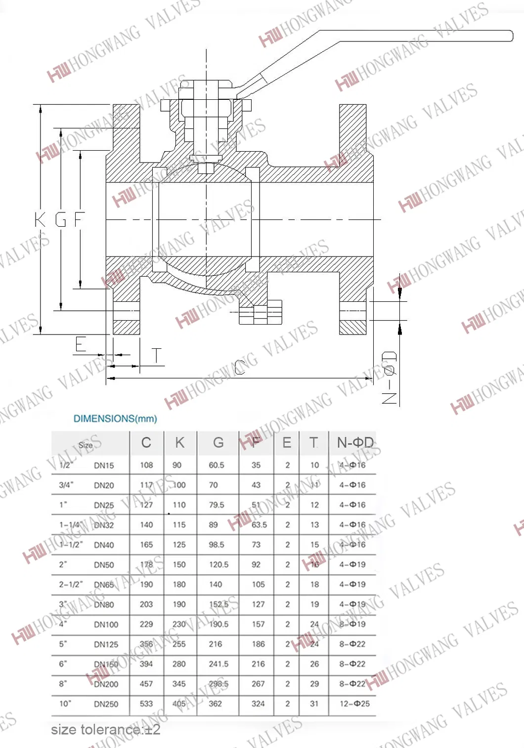 Stainless Steel Industrial German Standard Manual 2PC Flange Teflon Lined Ball Valve for Water Industry (HW-PBV 2001)