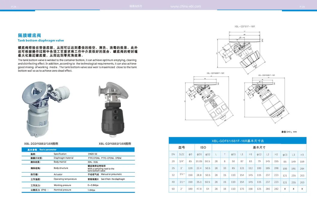Stainless Steel Sanitary Manual Diaphragm Tank Bottom Valve
