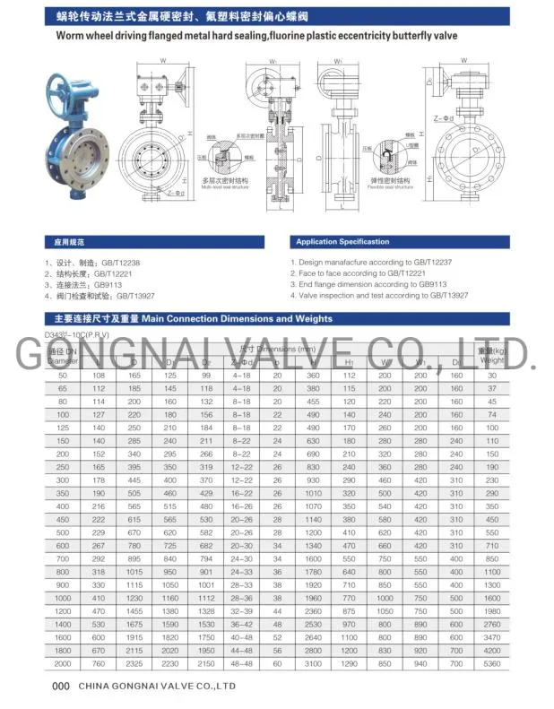 Worm Gear Operated Rubber Seal U Flange Type Butterfly Valve for Sea Water